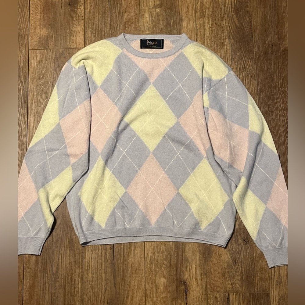 Pringle of Scotland Rare Argyle Color Pattern Easter Wear Pure Cashmere